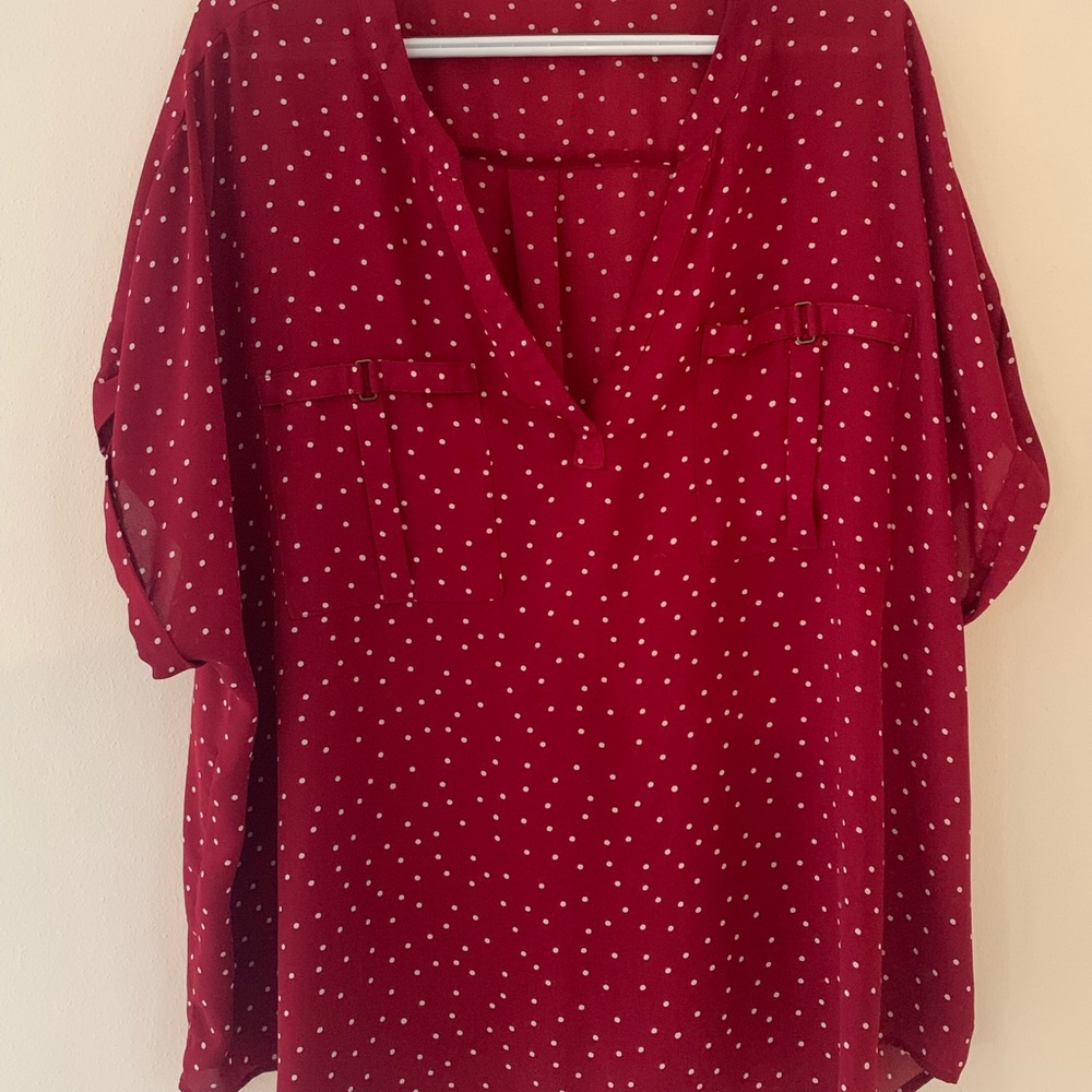 Red and white polka dot Maurices brand blouse size 3x